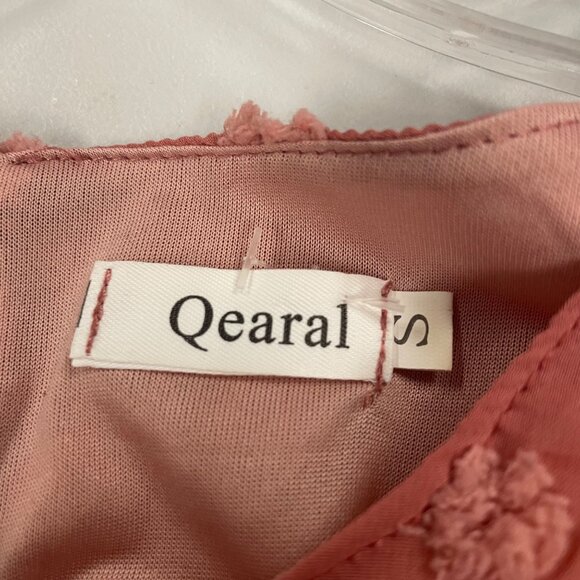 Qeral Womens Textured Dotted Top Long Sleeve Keyhole Rosewood Size Small - Picture 8 of 9